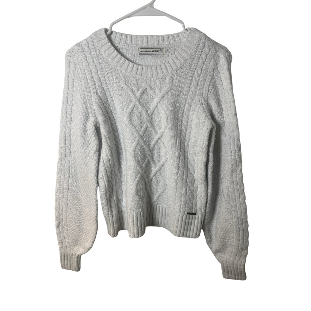 Abercrombie Fitch White Cable Knit Sweater Preppy Cozy Minimal Capsule Y2K Basic